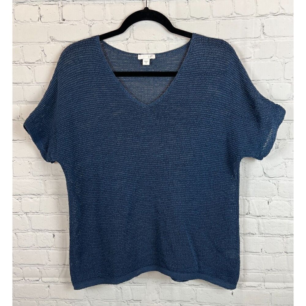 J.JILL blue semi-sheer short sleeve cotton blend top sweater pullover M NWOT - Picture 1 of 6